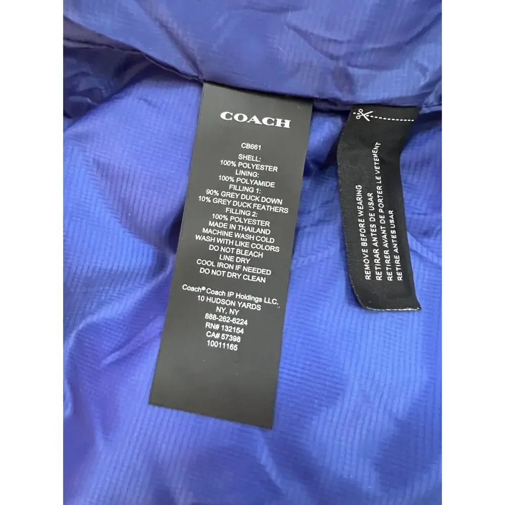 Coach CB661 Colorblock Down Puffer Jacket Royal Blue Multi XL $650
